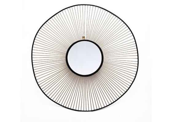Decorative Black Gold Round Modern Sunburst Mirror