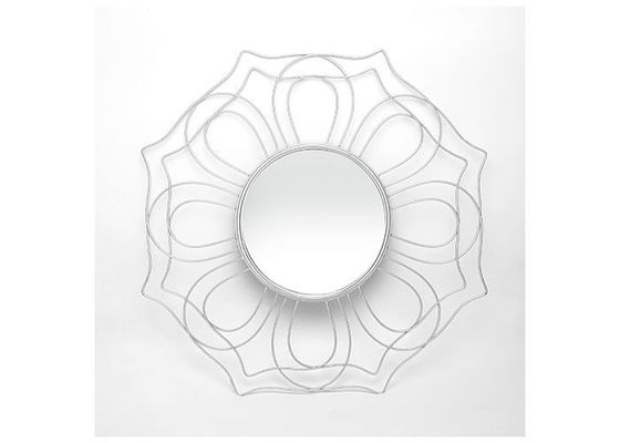 Wall Decor Mirror Silver Hexagon Metal Frame Floral Design Wall Mirror