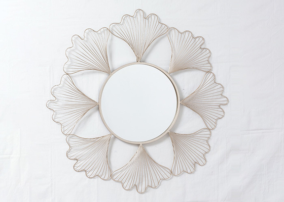 Living Room Ginkgo Leaves Sunburst Metal Wall Art Mirror