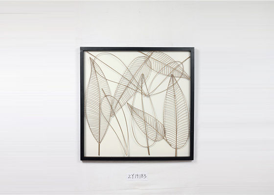 Metal Leaves Design With Black Rectangle Wooden Frame Wall Art Decoration For Home Gallery Hotel