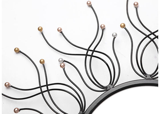 Sun Mirror Wall Decor Black Metal Frame Dotted With Gold And Silver Color