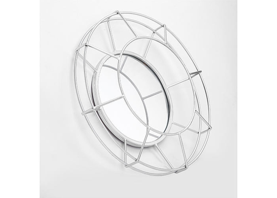 Layered Round Silver Metal Frame Decorative Wall Mirror Small Size For Wall Decoration