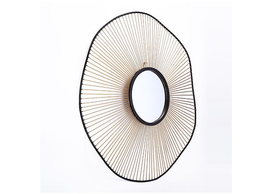 Decorative Black Gold Round Modern Sunburst Mirror