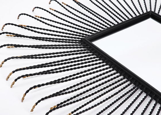 Metal Square Sunburst Wall Mirror Black Frame Dotted With Gold Color For Wall Decoration