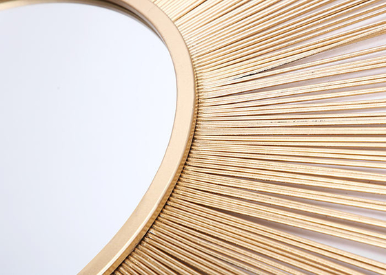 Round Mirrored Wall Art Gold Sunburst Square Metal Frame Modern Home Decoration