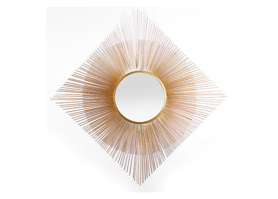 Round Mirrored Wall Art Gold Sunburst Square Metal Frame Modern Home Decoration