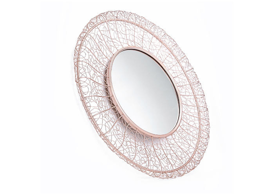 Modern Home Decor Round Mirrored Wall Art Rose Gold Hollowed-out Metal Frame