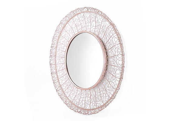 Modern Home Decor Round Mirrored Wall Art Rose Gold Hollowed-out Metal Frame