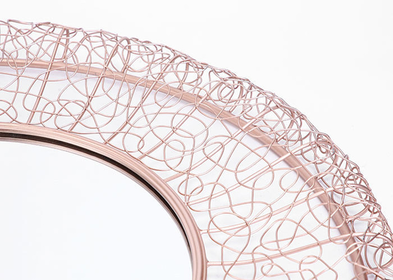 Modern Home Decor Round Mirrored Wall Art Rose Gold Hollowed-out Metal Frame