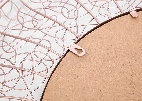 Modern Home Decor Round Mirrored Wall Art Rose Gold Hollowed-out Metal Frame