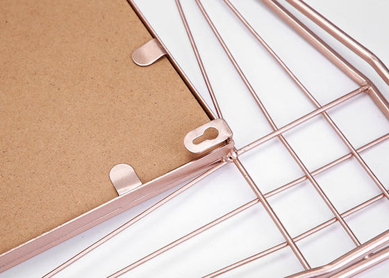 Modern Home Decor Rectangle Mirrored Wall Art Rose Gold Hollowed-out Metal Frame