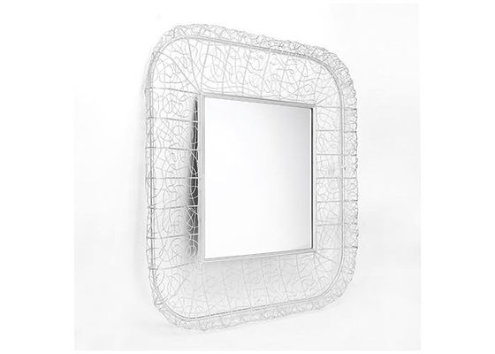 Wall Mirror Silver Square Carved Metal Frame Square Mirrored Wall Decoration